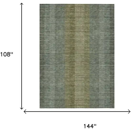 Olive Green And Green Striped Washable Indoor Outdoor Area Rug Photo 5