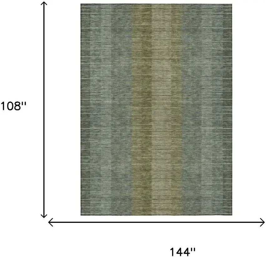 Olive Green And Green Striped Washable Indoor Outdoor Area Rug Photo 5