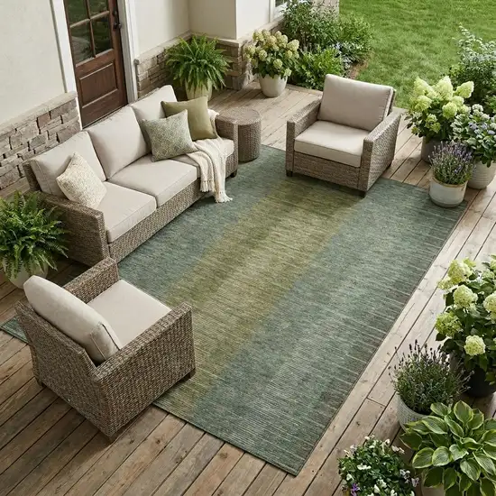 Olive Green And Green Striped Washable Indoor Outdoor Area Rug Photo 1