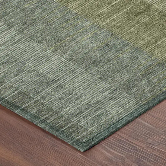 Olive Green And Green Striped Washable Indoor Outdoor Area Rug Photo 3