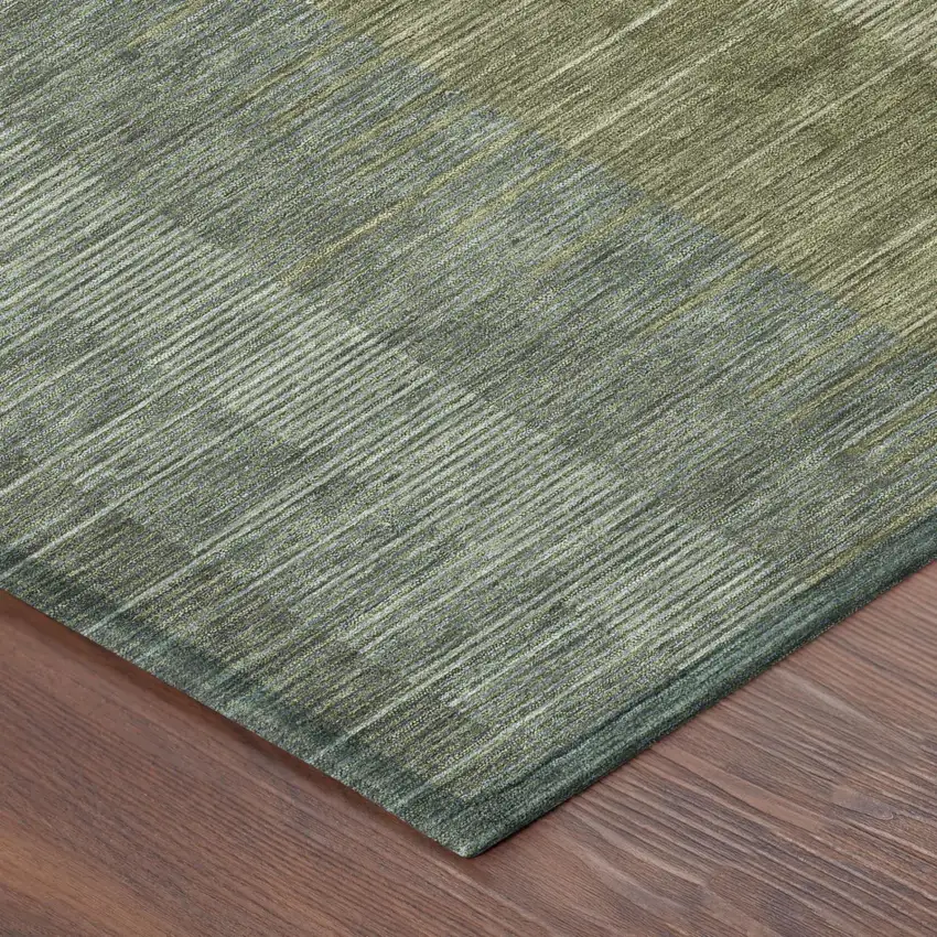 Olive Green And Green Striped Washable Indoor Outdoor Area Rug Photo 3