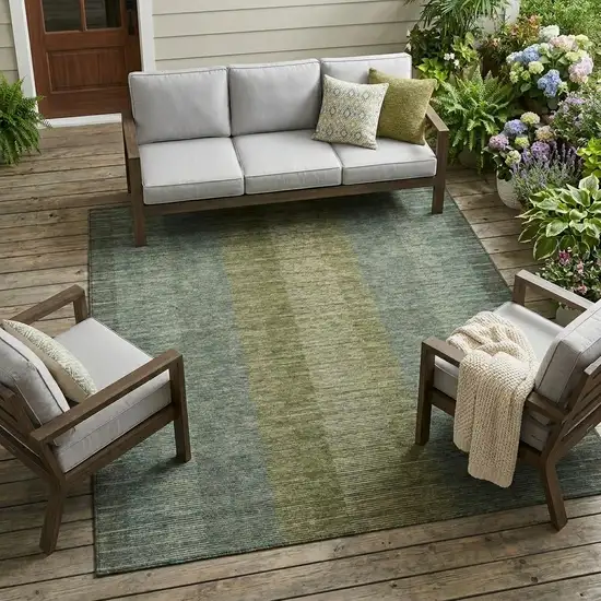Olive Green And Green Striped Washable Indoor Outdoor Area Rug Photo 1