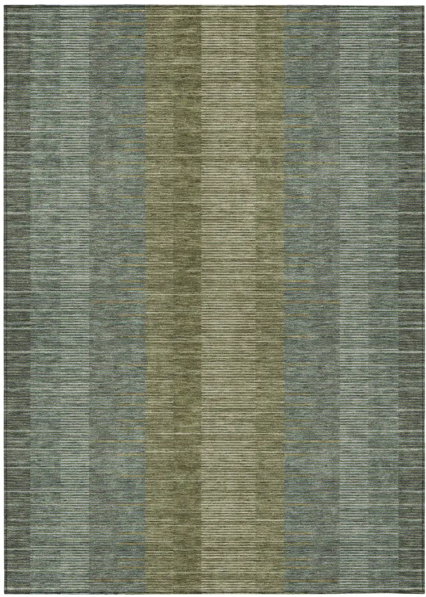 Olive Green And Green Striped Washable Indoor Outdoor Area Rug Photo 2