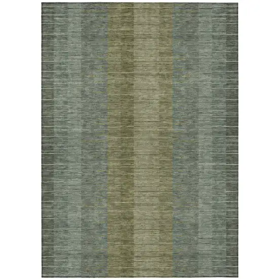 Olive Green And Green Striped Washable Indoor Outdoor Area Rug Photo 2
