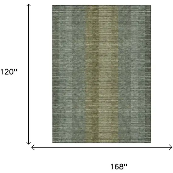Olive Green And Green Striped Washable Indoor Outdoor Area Rug Photo 5