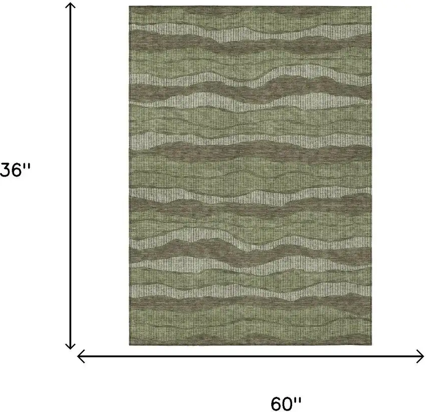 Olive Green And Green Striped Washable Indoor Outdoor Area Rug Photo 5