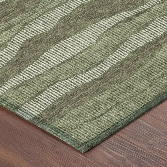 Olive Green And Green Striped Washable Indoor Outdoor Area Rug Photo 3