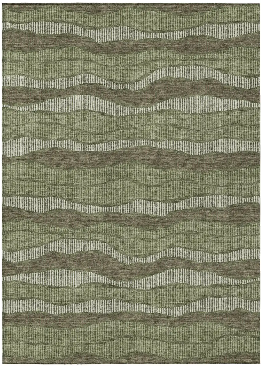 Olive Green And Green Striped Washable Indoor Outdoor Area Rug Photo 2