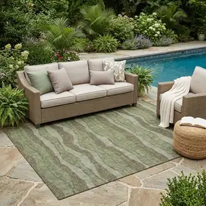 Photo of Olive Green And Green Striped Washable Indoor Outdoor Area Rug