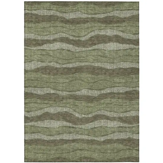 Olive Green And Green Striped Washable Indoor Outdoor Area Rug Photo 2