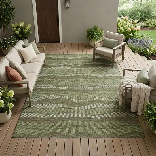 Olive Green And Green Striped Washable Indoor Outdoor Area Rug Photo 1