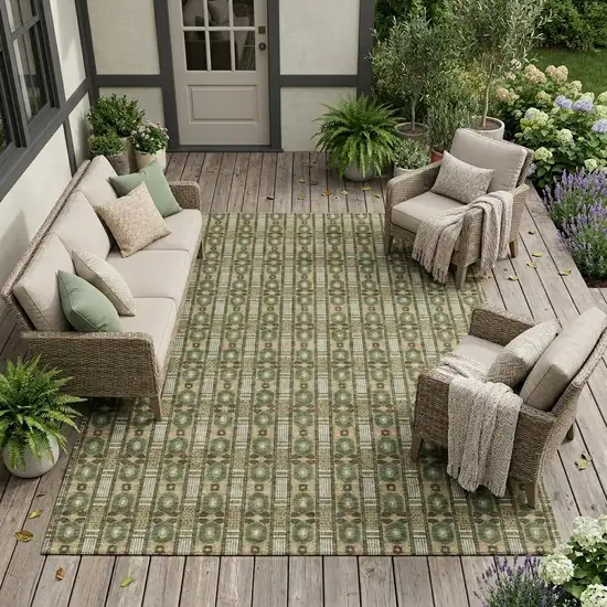 Olive Green And Green Striped Washable Indoor Outdoor Area Rug Photo 1