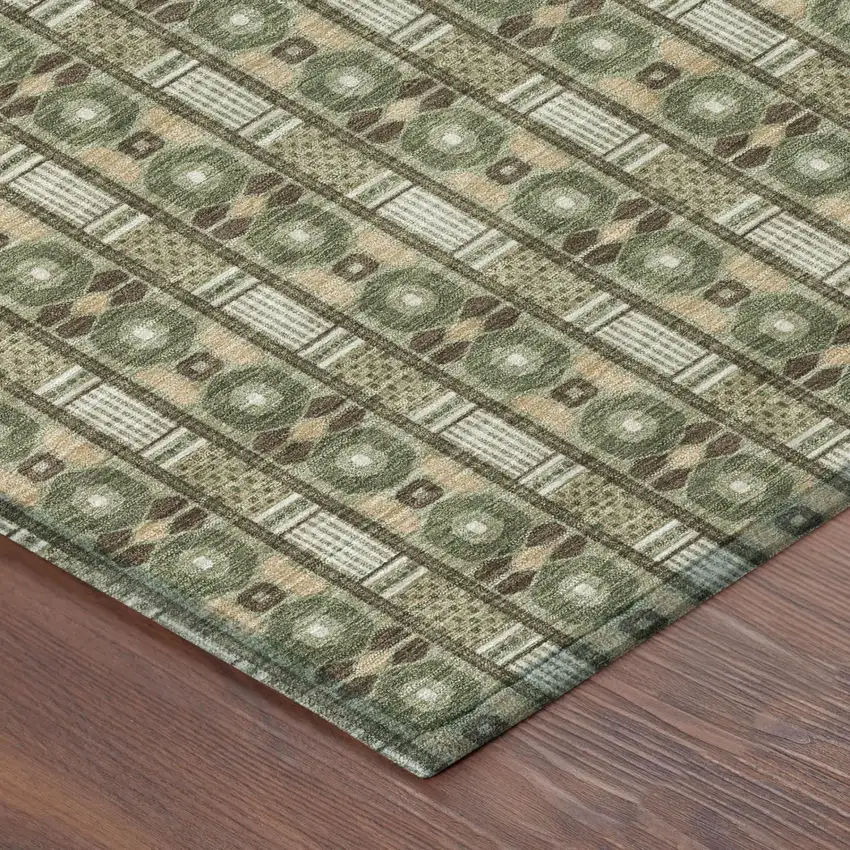 Olive Green And Green Striped Washable Indoor Outdoor Area Rug Photo 3