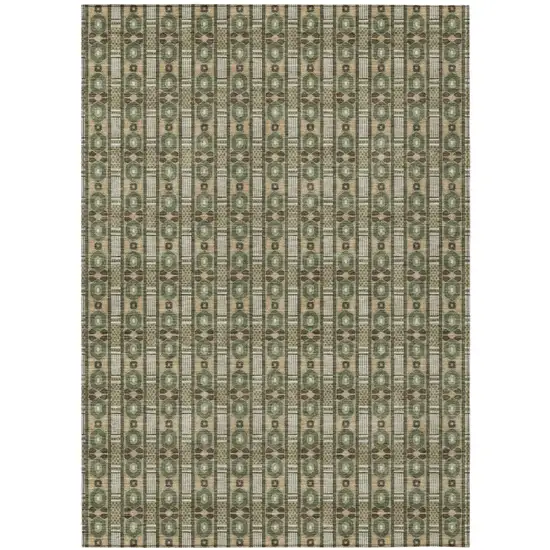 Olive Green And Green Striped Washable Indoor Outdoor Area Rug Photo 2