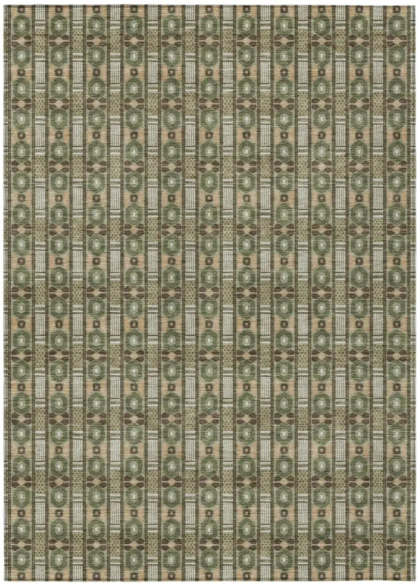 Olive Green And Green Striped Washable Indoor Outdoor Area Rug Photo 2