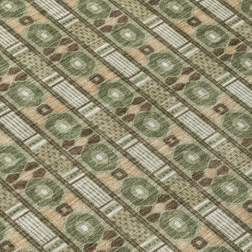 Olive Green And Green Striped Washable Indoor Outdoor Area Rug Photo 4
