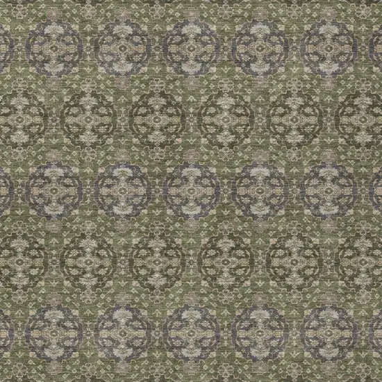Olive Green And Green Striped Washable Indoor Outdoor Area Rug Photo 1