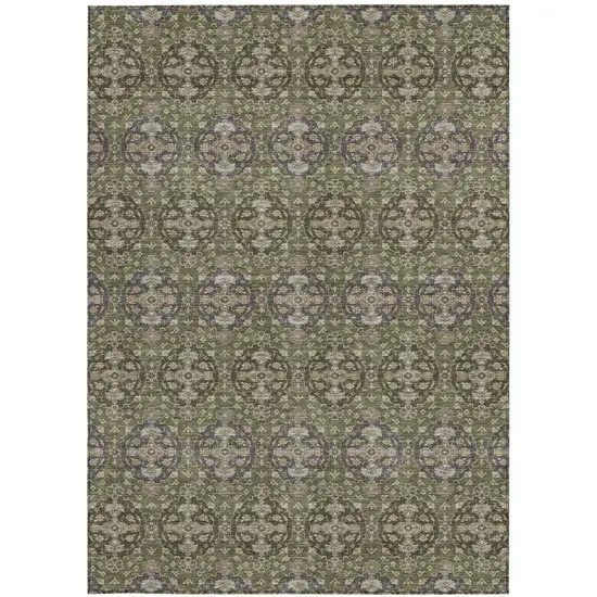 Olive Green And Green Striped Washable Indoor Outdoor Area Rug Photo 3