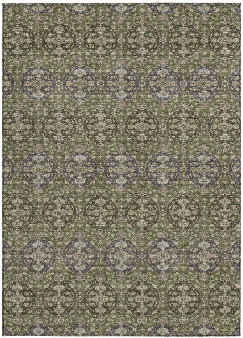 Olive Green And Green Striped Washable Indoor Outdoor Area Rug Photo 3