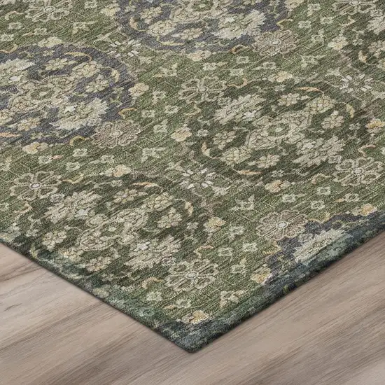 Olive Green And Green Striped Washable Indoor Outdoor Area Rug Photo 4
