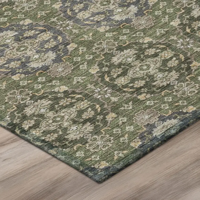 Olive Green And Green Striped Washable Indoor Outdoor Area Rug Photo 4