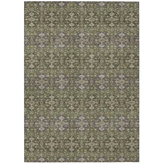 Olive Green And Green Striped Washable Indoor Outdoor Area Rug Photo 2