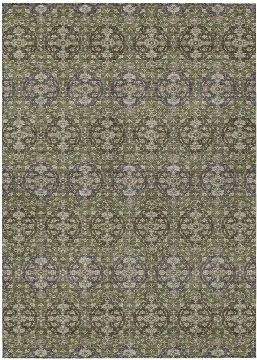 Olive Green And Green Striped Washable Indoor Outdoor Area Rug Photo 2