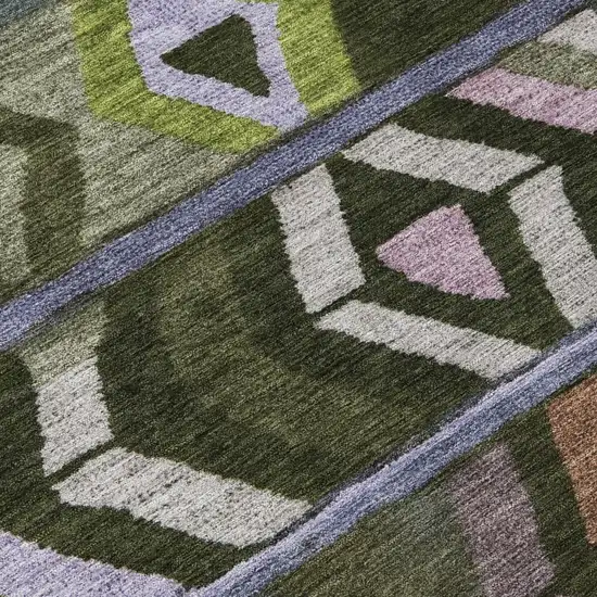 Olive Green And Green Tribal Washable Indoor Outdoor Area Rug Photo 6