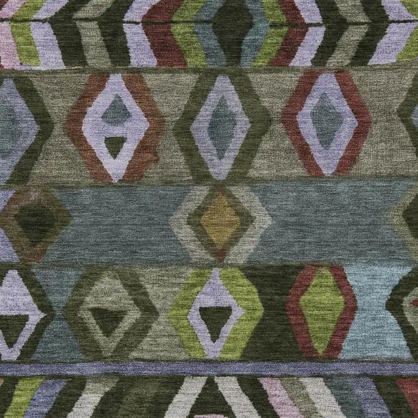 Olive Green And Green Tribal Washable Indoor Outdoor Area Rug Photo 3