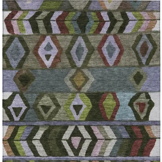 Olive Green And Green Tribal Washable Indoor Outdoor Area Rug Photo 4