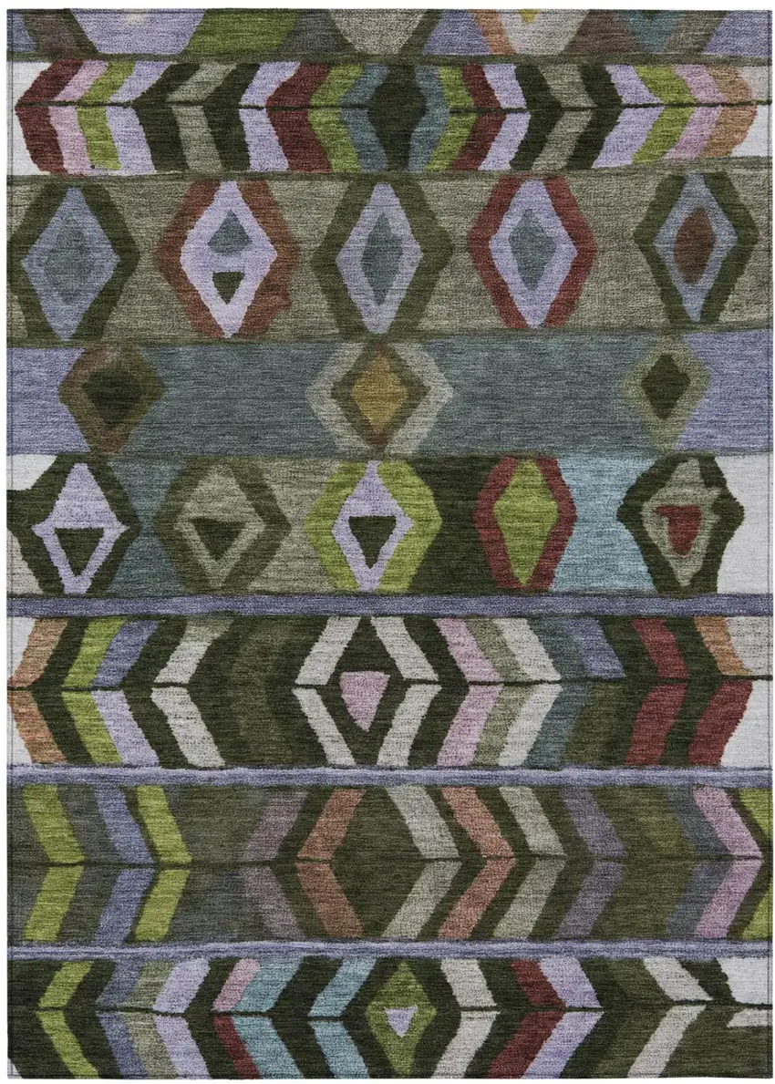 Olive Green And Green Tribal Washable Indoor Outdoor Area Rug Photo 2