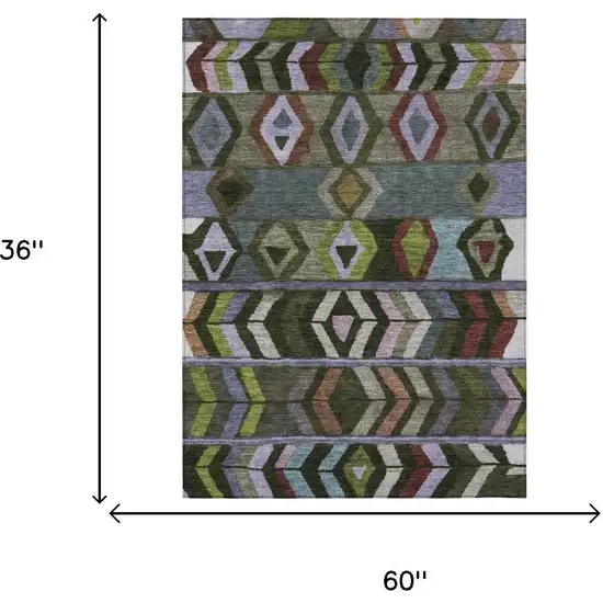 Olive Green And Green Tribal Washable Indoor Outdoor Area Rug Photo 7