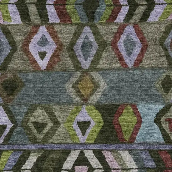 Olive Green And Green Tribal Washable Indoor Outdoor Area Rug Photo 3