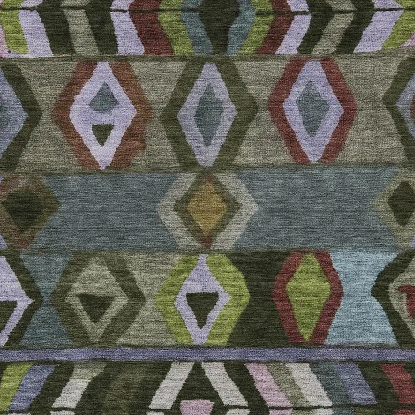 Olive Green And Green Tribal Washable Indoor Outdoor Area Rug Photo 3