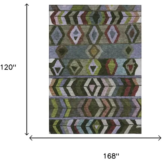 Olive Green And Green Tribal Washable Indoor Outdoor Area Rug Photo 7