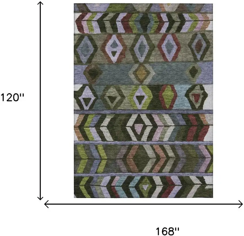 Olive Green And Green Tribal Washable Indoor Outdoor Area Rug Photo 7