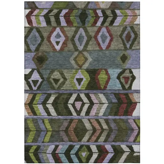 Olive Green And Green Tribal Washable Indoor Outdoor Area Rug Photo 2