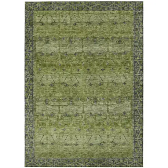 Olive Green And Green Tribal Washable Indoor Outdoor Area Rug Photo 4