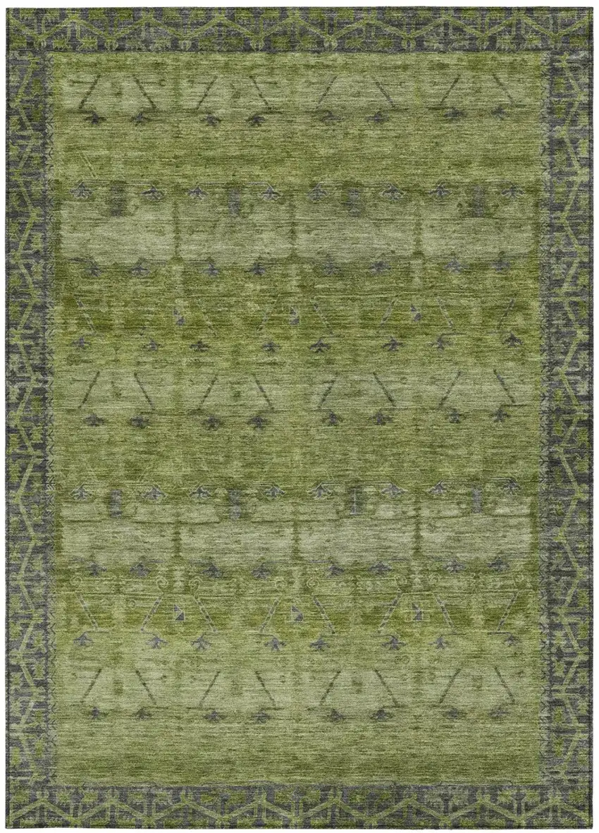 Olive Green And Green Tribal Washable Indoor Outdoor Area Rug Photo 4