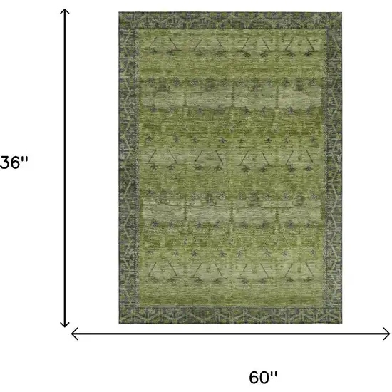 Olive Green And Green Tribal Washable Indoor Outdoor Area Rug Photo 7