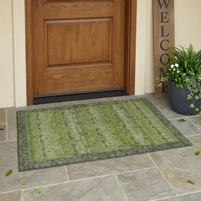 Olive Green And Green Tribal Washable Indoor Outdoor Area Rug Photo 1
