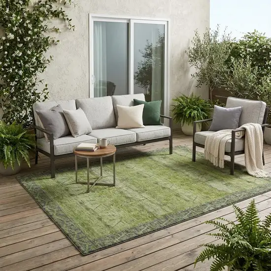 Olive Green And Green Tribal Washable Indoor Outdoor Area Rug Photo 1