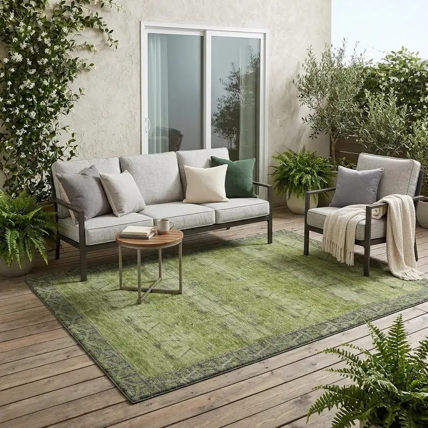 Olive Green And Green Tribal Washable Indoor Outdoor Area Rug Photo 1
