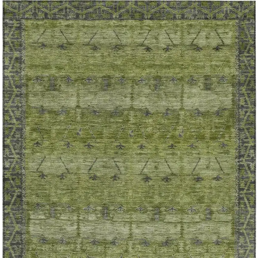 Olive Green And Green Tribal Washable Indoor Outdoor Area Rug Photo 4