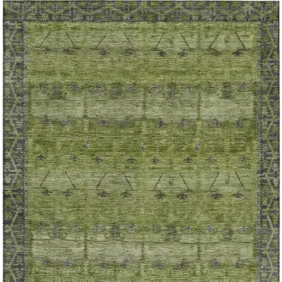 Olive Green And Green Tribal Washable Indoor Outdoor Area Rug Photo 4