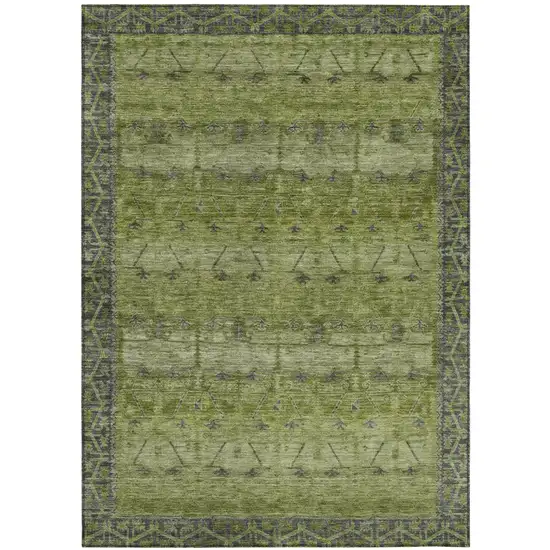 Olive Green And Green Tribal Washable Indoor Outdoor Area Rug Photo 2
