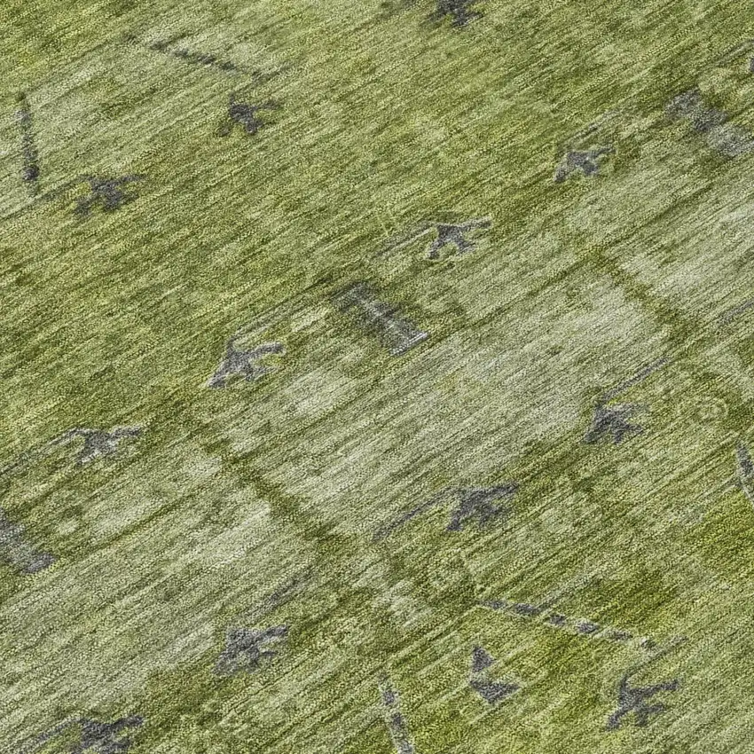 Olive Green And Green Tribal Washable Indoor Outdoor Area Rug Photo 6