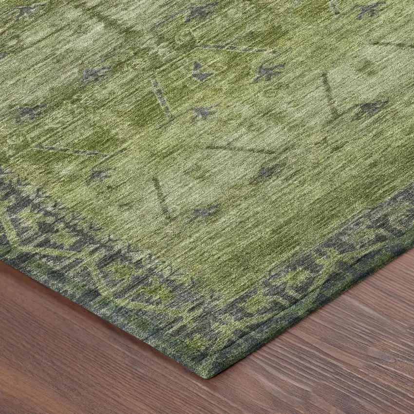 Olive Green And Green Tribal Washable Indoor Outdoor Area Rug Photo 5