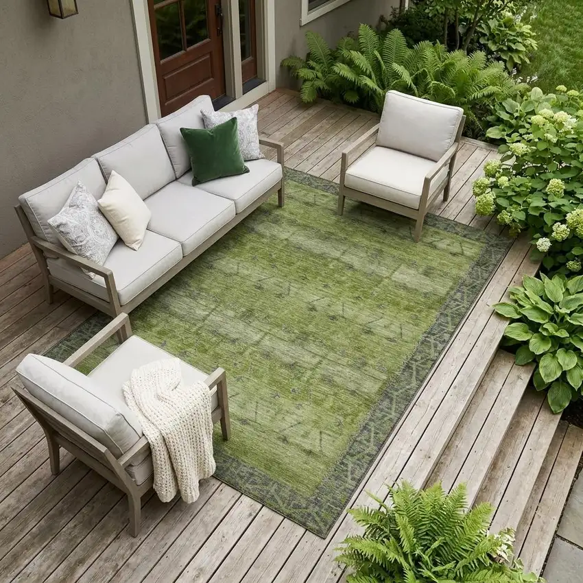 Olive Green And Green Tribal Washable Indoor Outdoor Area Rug Photo 1