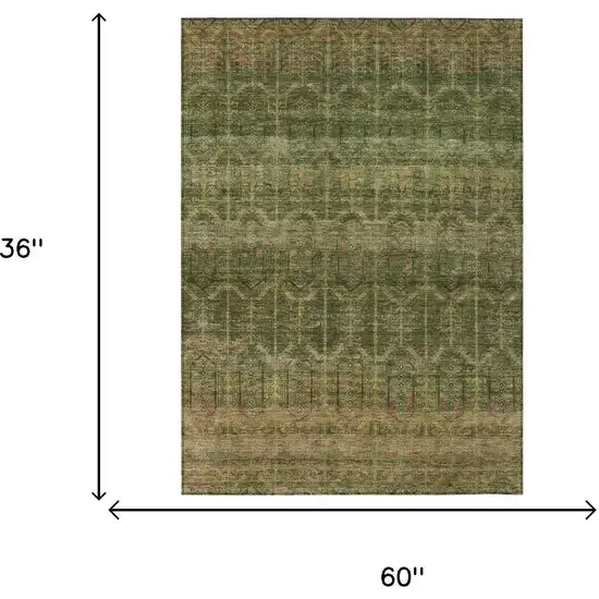 Olive Green And Green Tribal Washable Indoor Outdoor Area Rug Photo 7